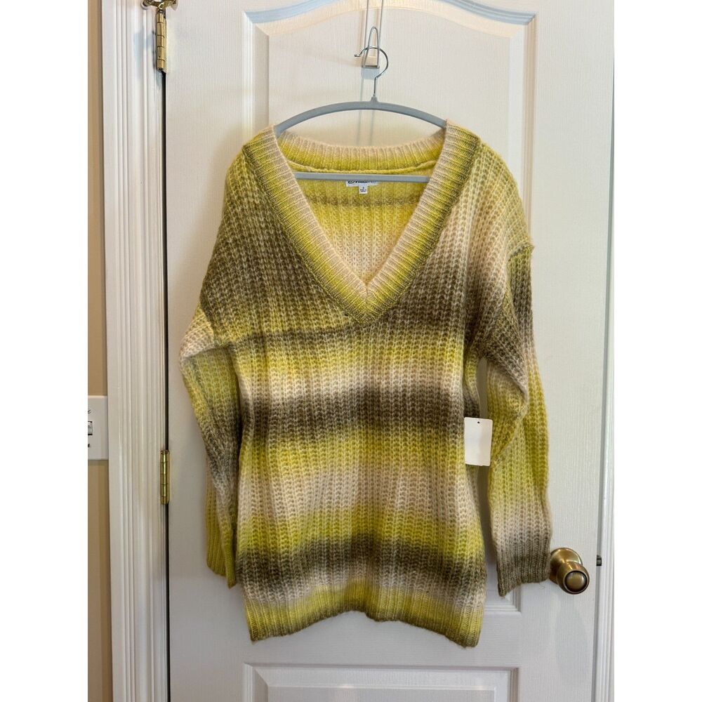 NWT Macaron Ombre Knit Long Sleeve Sweater Lime Multi Stripes Size Small